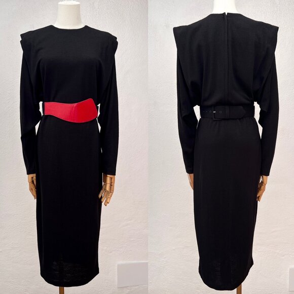 Vintage 1980s Sybil California Long Sleeve Orlon/Wool Midi Sheath Dress Size 6 - Picture 2 of 16